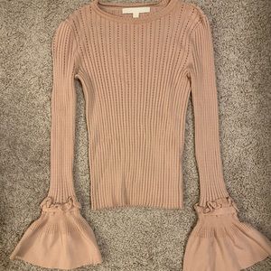 Ribbed bell sleeve pink sweater